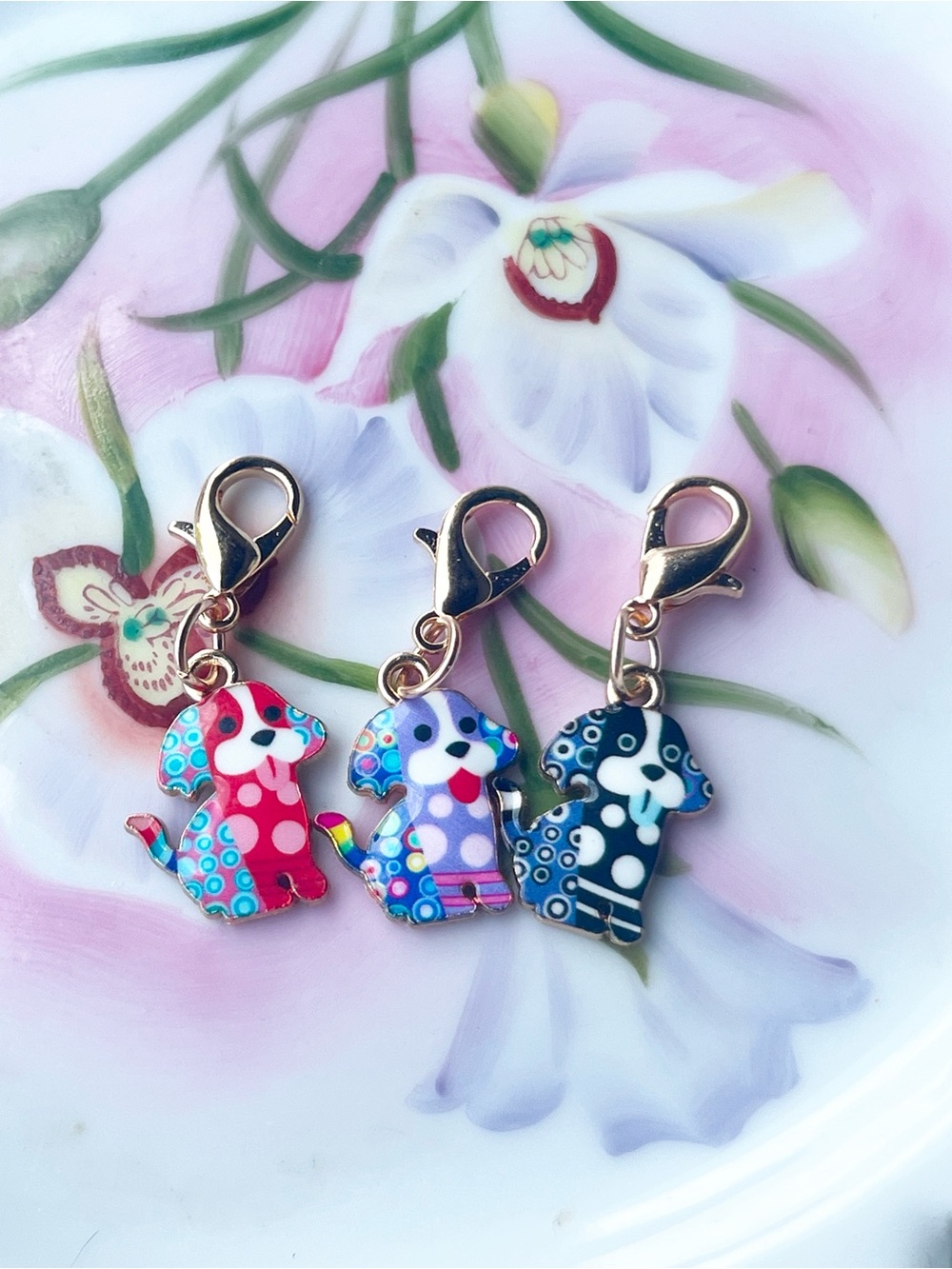 Colorful Polka Dot Dog Bag Charm  Set - Red, Purple, Blue (3)